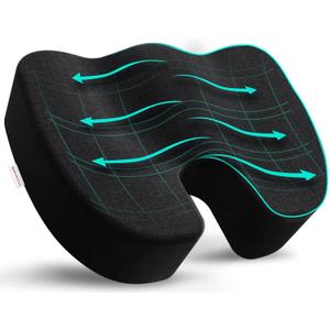 Bomdaia Seat Cushion Pillow for Office Chair, Car Seat Cushion Pad for Desk Chair, Non-Slip Memory Foam Coccyx Seat Cushion for Back, Sciatica & Tailbone Pain Relief (Black)
