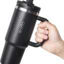 BUZIO 30 oz Tumbler with Handle, Stainless Steel Vacuum Insulated Tumbler with 2-in-1 Lid and Straw, Leak-proof Double Walled Travel Coffee Mug for Water, Tea or Coffee, Black