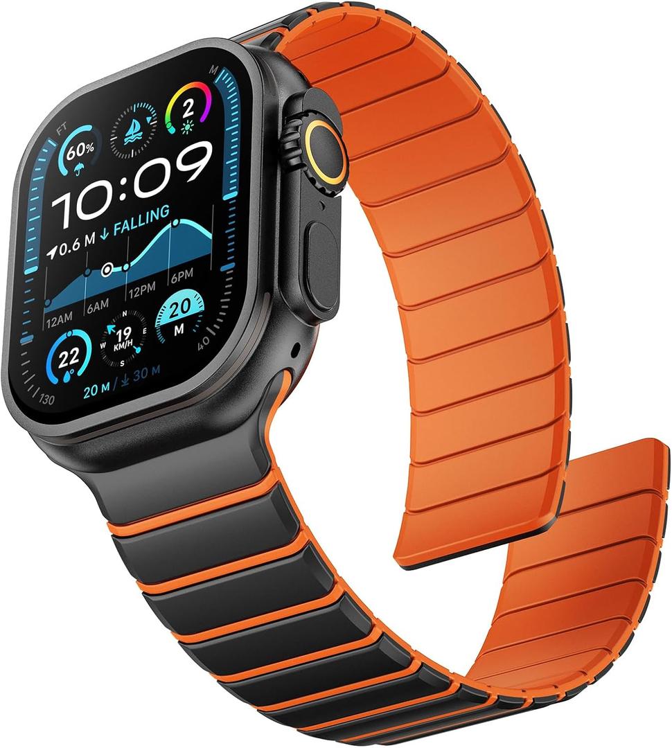 Sport Magnetic Bands Compatible with Apple Watch 49mm 46mm 45mm 44mm 42mm Men, Waterproof Silicone Strong Magnet Loop Replacement Strap for iWatch Ultra 3 2 1 Series 11 10 9 8 7 6 5 4 3 2 1 SE