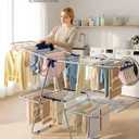 SONGMICS Clothes Drying Rack, Foldable 2-Level Laundry Drying Rack, Free-Standing Laundry Airer, with Height-Adjustable Wings, 33 Drying Rails, Sock Clips, Silver and Blue ULLR53BUV1