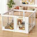 Clear Acrylic Dog Play Pen Indoors 24", 8 Panels Transparent Puppy Playpen with Door for Small Dogs Puppies, Modular Plastic Pet Playpen Cage Fence Crate for Cat Kitten Rabbit