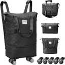 WOOMADA Expandable Foldable Rolling Duffel Bag with Wheels, Detachable Rolling Backpack Weekend Bag for Travel, Business, Camping, Gift for Parents, Spouse(Black Checkerboard)