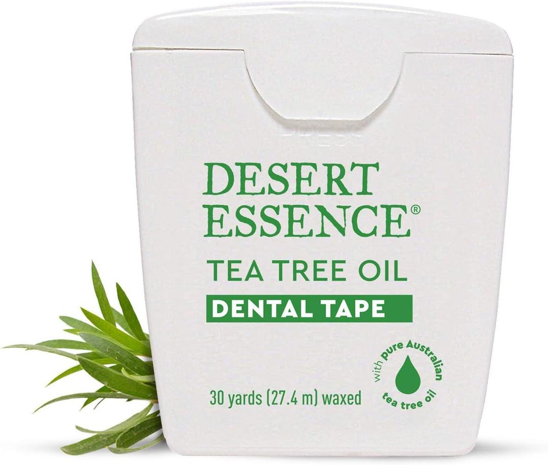 Desert Essence Tea Tree Oil Dental Tape - 30 Yards - Pack of 6 - Naturally Waxed w/Beeswax - Thick Flossing No Shred Tape - On The Go - Removes Food Debris Buildup - Cruelty-Free Antiseptic
