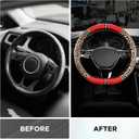 Road Comforts Leopard Steering Wheel Cover for Women, Cute Anti-Slip Microfiber Leather, Fits D Shape Flat Bottom Steering Wheel 14.5-15 Inch - Red
