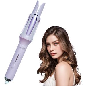 Automatic Curling Iron,Hair Curler Rotating Wand,Anti-Scald,Four Speed Temperature Adjustment, Automatic Shut-Off,Anti-Tangle Rotating Curling Wand,Easy to Use Hair Curler,Dual Voltage, Purple