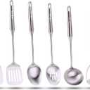 Stainless Steel Kitchen Utensil Set, Cooking Utensils, Set of 6 Kitchen Tools, Solid Spoon, Slotted Spoon, Solid Turner, Slotted Turner, Soup Ladle, Potato Masher, Dishwasher Safe