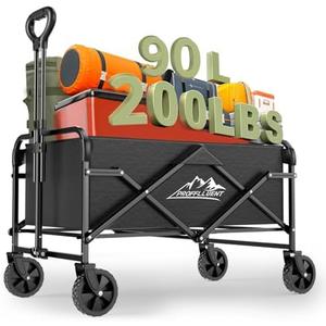 Collapsible Wagon Cart with 5" Removable 360° Swivel Wheels & Handle Adjustable, 220lbs Capacity， Waterproof 600D Oxford Fabric & MDF Base, All-Terrain Portable Utility Cart for Shopping, Garden， Pet