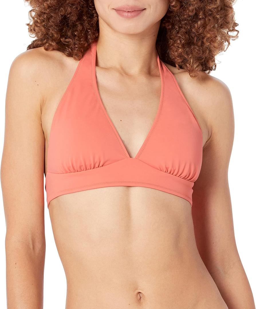 Amazon Essentials Women's Light-Support Tie Halter Bikini Swimsuit Top (Available in Plus Size) (Medium, Coral Pink)