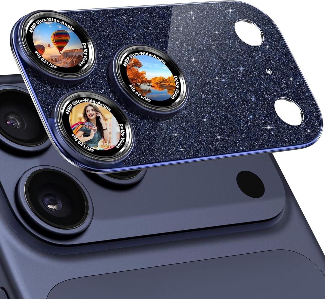 Camera Lens Protector Compatible with iPhone 17 Pro Max- Metal Frame Tempered Glass Cover, [Anti-Scratch] [Drop-Proof][Strong-Adhesion] Rear Camera Screen Cover- Deep Blue