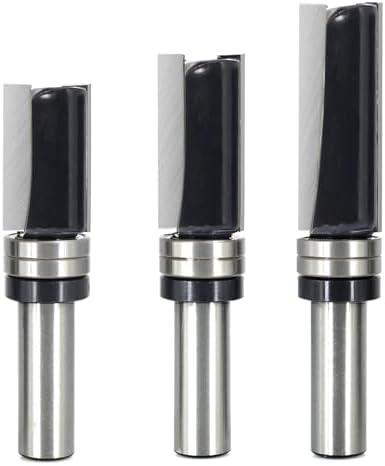 SICWOOD 3PCS Pattern Flush Trim Router Bit 1/2 Shank, 3/4" Dia, Stable Double Bearing Guides, Top Bearing Template Flush Cut Straight Trim Router Bit, for DIY & Woodworking, Height 2", 1-1/2", 1-1/4"