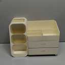 HBlife Makeup Organizer with Brush Holder for Vanity, Large Plastic Bathroom Countertop Organizer Skin Care Storage, Easy to Store Lipsticks, Nail Polishes, Perfumes, Eyeshadow Palettes, All Beige