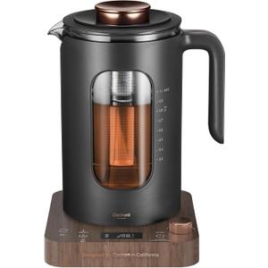 Electric Tea Kettle, INTASTING Glass Electric Kettle with tea Infuser and Precise knob temperature control, 1200W Fast Heating, BPA-Free, Easy to Clean, 1 Liter (Wood)