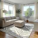 Area Rug 8'x10' Rug Machine Washable Non-Slip Low Pile Print Pattern Western Rug for Living Room Bedroom Entryway Tribal Series -Navywhite/Black
