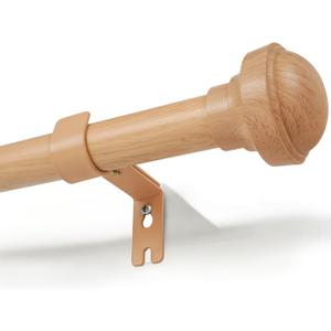 Wood Curtain Rods for Windows 72 to 144, 1 inch Telescopic Adjustable Heavy Duty Long Curtain Rod with Adjustable Brackets, Easy Install & Modern Finials, Fits Various Room Styles, Wood color