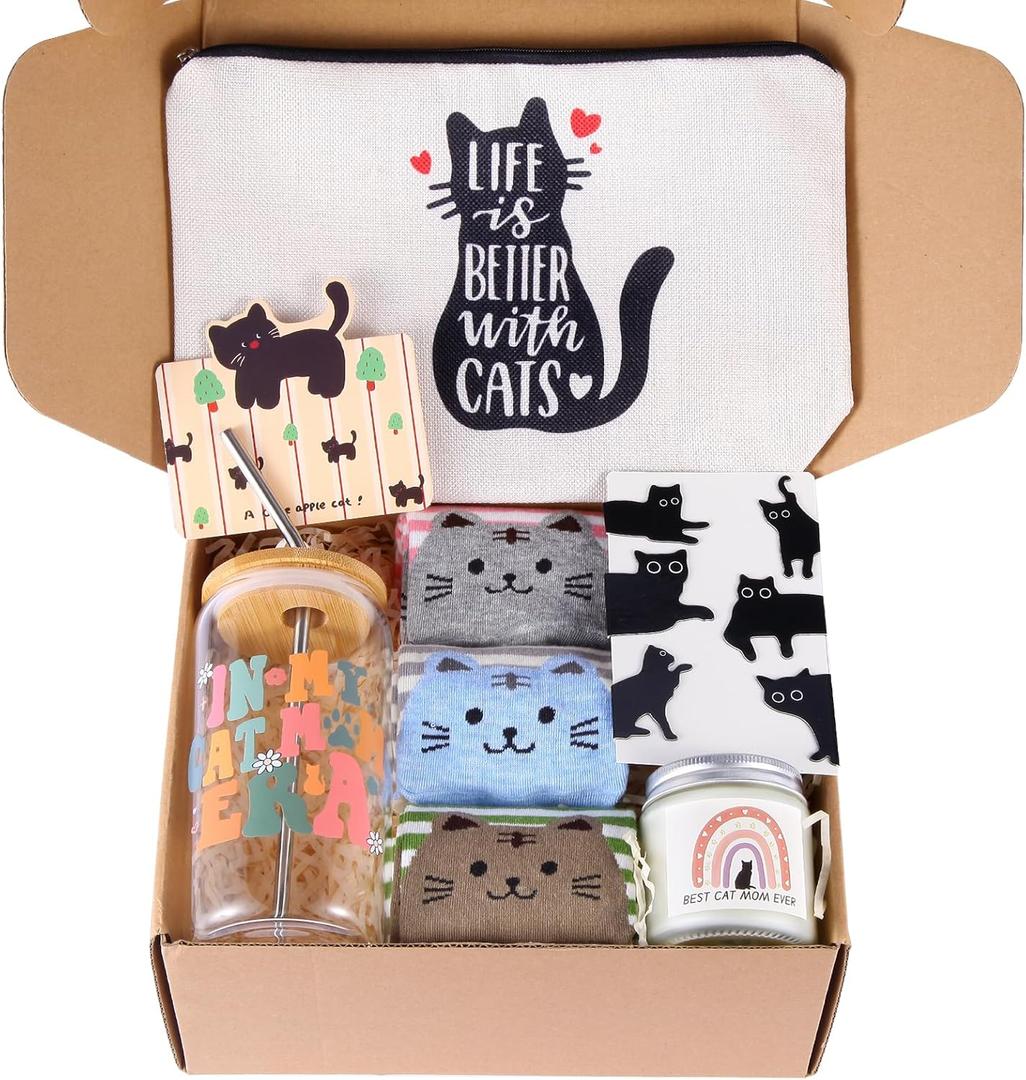 Cat Lover Gifts For Women, Cats Mom Gift Box For Christmas, Mother's Day, Birthday,Cute Cat Themed Gifts For Crazy Cats Lady, Women, Daughters
