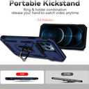 Phone Case for iPhone 12 Pro Max with Camera Lens Cover HD Screen Protector,Military Grade Ring Car Mount Kickstand Hybrid Hard PC Soft TPU Shockproof Protective Blue