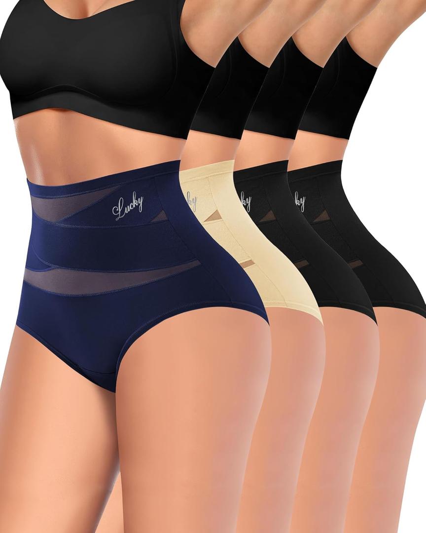 Women's High Waisted Underwear Postpartum Stretch Full Coverage Breathable Briefs 4 Packs Panties (X-Large, Multicolor)