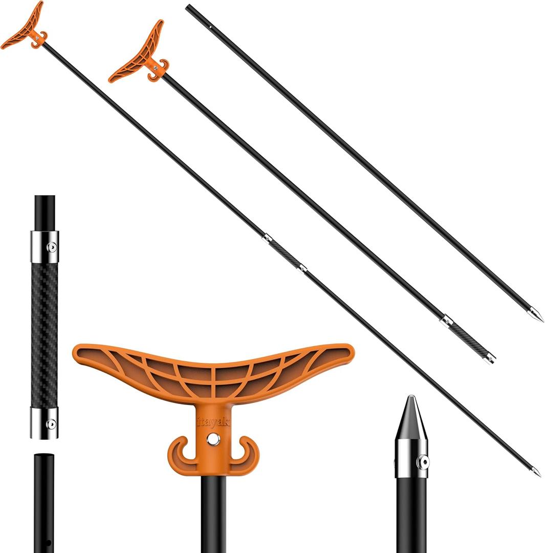 8.63'/12.3' Shallow Water Anchor Pole, Island Anchor with T-Handle, High Strength Fiberglass Reinforced Polyamide66, Mud Anchor Pole for Boat, Fishing Kayak (Gloves Included)