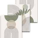 HesenDot Unframed Boho Sage Green Canvas Prints,12x16in Botanical Line Wall Art,Set of 3 Abstract Geometric Posters Decor,Minimalist Modern Green Artwork for Living Room Bedroom Bathroom Office Home