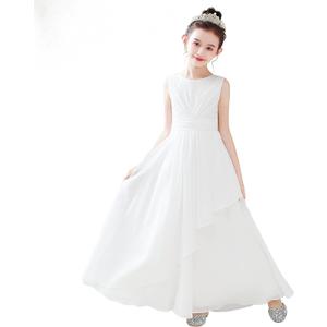 Dideyttawl Chiffon Flower Girl Dresses Wedding Junior Bridesmaid Dress Evening Party Girls Formal Gown Princess Dress (10, White)