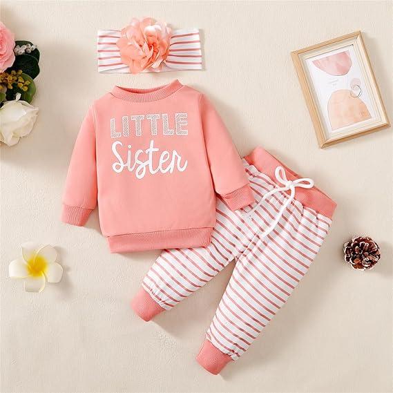 Big Sister Little Brother Matching Outfits Sweatshirt Top Pants Toddler Newborn Fall Winter Clothes (3-6 Months), Only Little Sister 