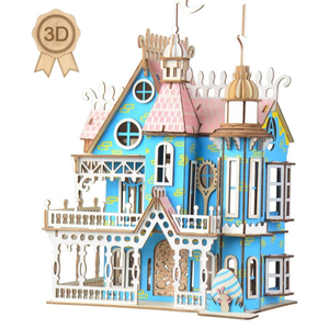 3D Wooden Puzzle Laser Engraving DIY Assembly Craft Kit for Teens and Adults, Exquisite Mechanical 3-D Villa Model for Self-Assembly