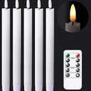 GenSwin Flameless White Taper Candles Flickering with 10-Key Remote, Battery Operated Led Warm 3D Wick Light Window Candles Real Wax Pack of 5, Christmas Home Wedding Decor(0.78 X 9.64 Inch), 5 Pack