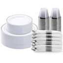 BESTVIP 875 Piece Silver Plastic Dinnerware Set for 125 Guests