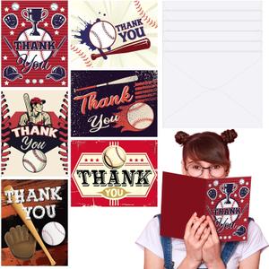 MotiMind 6 Pack Jumbo Thank You Card for Baseball Coach with Envelopes 8.5x11 Inch Thank You Cards Gifts from the Team Group Sports Themed Greeting Cards for Teacher Appreciation Gift