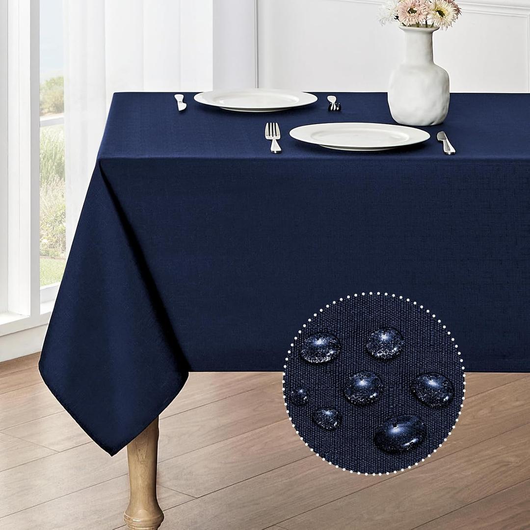 Veblandy Rectangle Tablecloth Waterproof 52x70 inch Linen Textured Table Cloth Stain and Wrinkle Resistant Washable, Decorative Fabric Table Cover for Dining, Party and Camping, Navy Blue