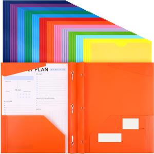 Tenceur 48 Pack Heavy Duty Plastic Folders with Clear Front Pockets and Card Slots, Fasteners for Letter-Size Papers, Stylish Colors