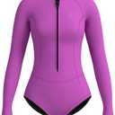 KMT Wetsuit for Women, Womens Long Sleeve Shorty Wet Suits 2mm Front Zipper Springsuit (8, Fuchsia)
