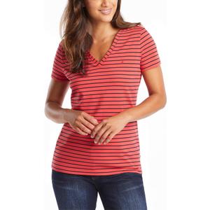 Nautica Womens Easy Comfort V-Neck Striped Supersoft Stretch Cotton T-Shirt (XX-Large, Rose Coral)