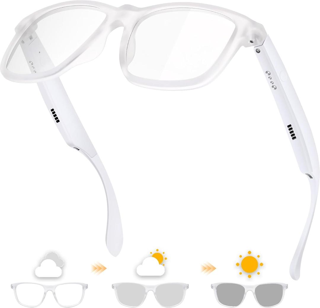 ALOUS Smart Glasses for Men and Women, Bluetooth Glasses with Open Ear Sound Mic & Speakers, Intelligent Touch, Magnetic Charging, Indoor/ Outdoor UV Protection and Voice Assistant