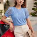 LUXVEER Women's Dressy Casual Blouses Puff Short Sleeve Lace Pleated Tops Business Work Shirts 2026 Trendy Summer T Shirt (Blue, S)