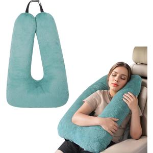 Neck Pillow for Kids Travel Provides Double Support to The Head and Neck in Any Sleeping Position on Flights, Car, and at Home, Comfortable Airplane Travel Pillow (Aquamarine)