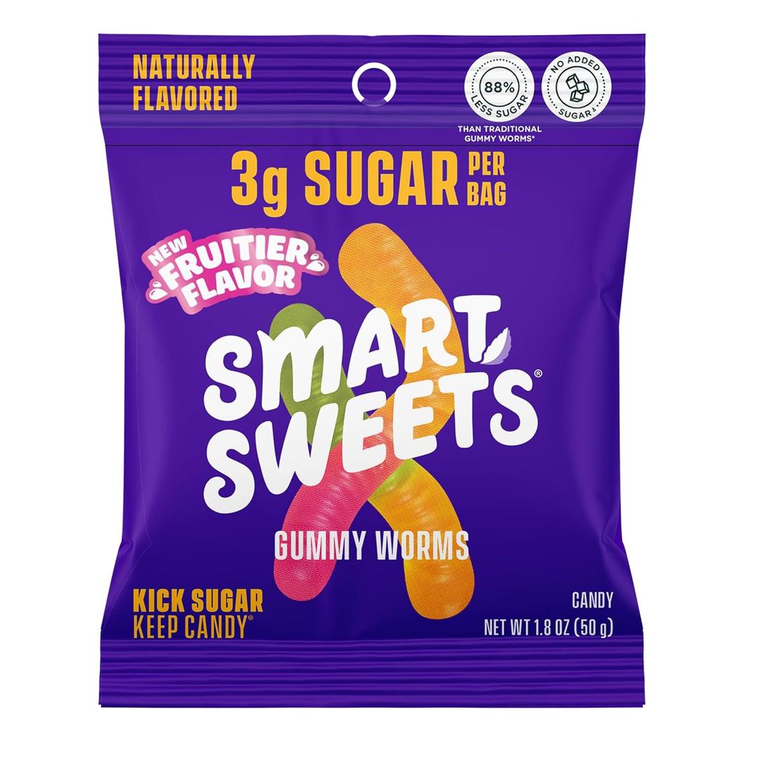 SmartSweets Gummy Worms Low Sugar Gummy Candy: 1.8oz (Pack of 14), No Artificial Sweeteners, Plant-Based, Gluten-Free, Healthy Snack for Kids & Adults