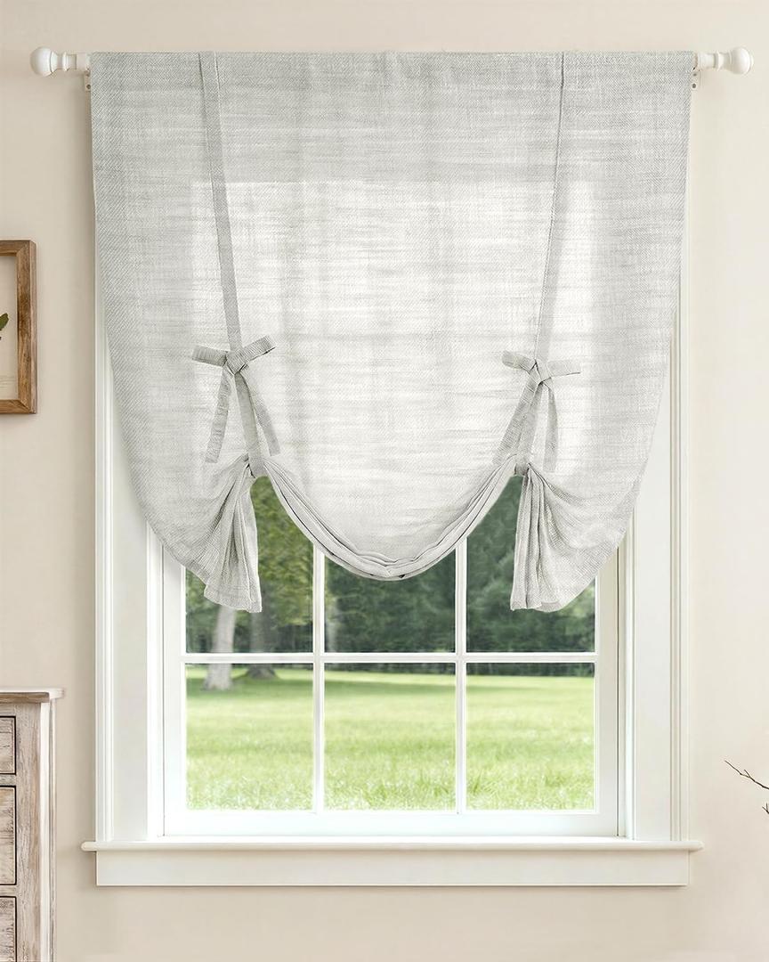 LazBlinds Tie Up Curtains, Linen Privacy Thermal Insulated Balloon Roman Shade Bathroom Window Curtain, Adjustable Rod Pocket Drape for Kitchen, Living Room, Bedroom (25" W x 47" L, Light Grey)
