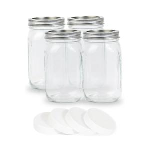 4 Pcs 32 oz Clear Wide Mouth Mason Jars with Airtight Lids and White Plastic Lids, Canning Jars for Overnight Oats, Food Storage and More