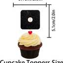 W Dice Cupcake Topper for Gambling Casino Theme Party Favors Decorations Cheer to Men Women Happy Birthday Party Decor Supplies set 18pcs Black Glitter