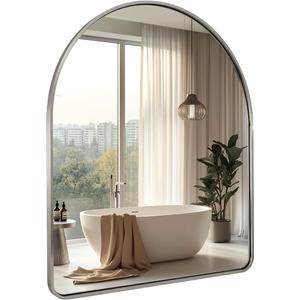 Arched Wall Mirror, 24x30 Brushed Nickel Bathroom Mirror, Arch Bathroom Mirror SUS304 Stainless Steel Frame 1 Deep Set Wall Mounted Vertical for Bathroom Remodel,Over Sinks, Home Decor