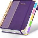 Hardcover Spiral Notebook 8"x10" Journal Notebook with Tabs and Removable Dividers 300 Pages 5 Subject Notebook College Ruled, Faux Leather Spiral Bound Notebook for Women School Work (Purple)