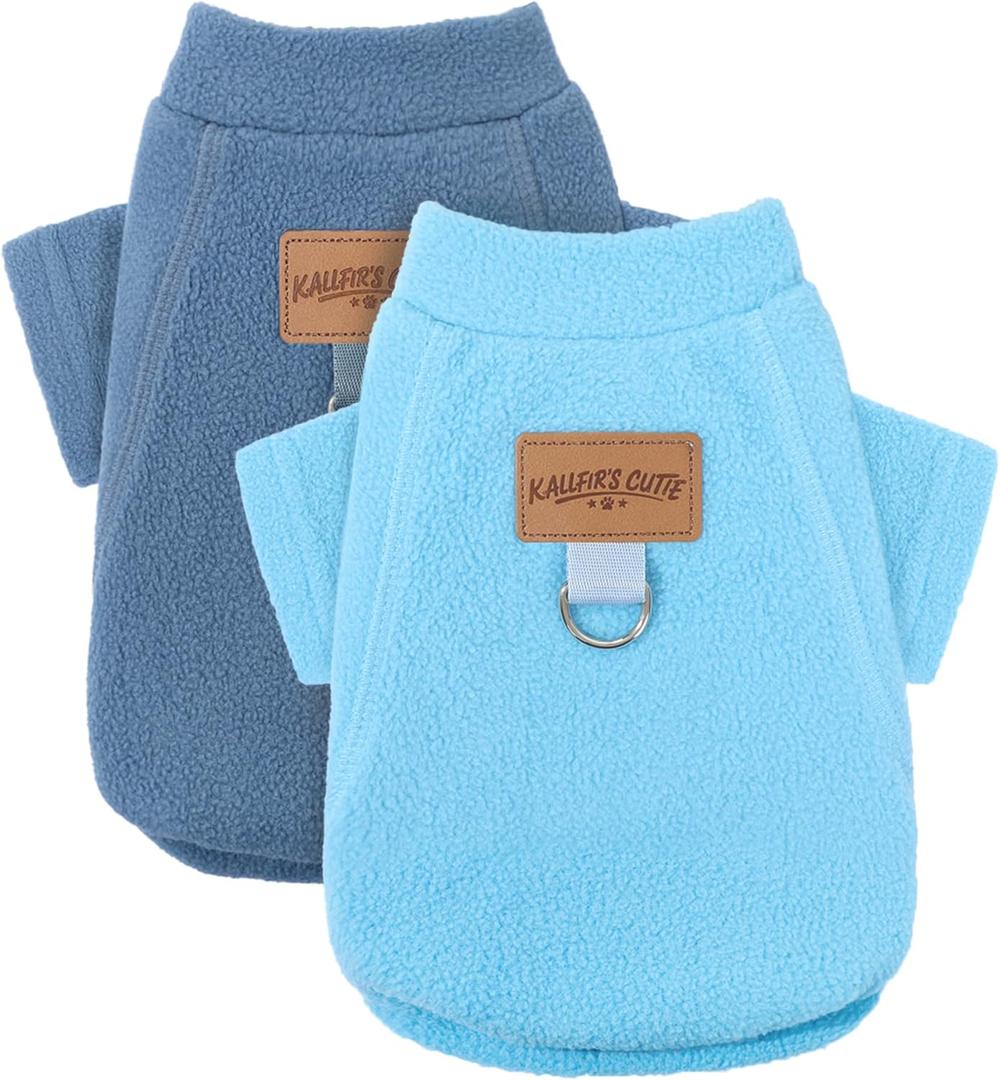 2 Pack Dog Sweaters Warm Fleece Dogs Sweatshirt for Small Medium Dogs with Leash Ring Pet Outfit Puppy Coat Apparel Winter Dog Clothes for Chihuahua, Yorkie, Bulldog, Dachshund Cats XXS, Blue