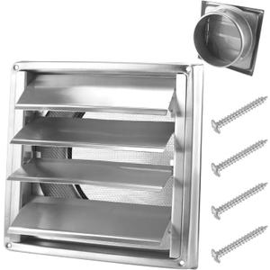 [Upgraded]AMI PARTS 6" Stainless Steel Dryer Vent Cover, Exterior Wall Vent Cover with Metal Mesh Screen and Louvre for AC Vent, Range Hood Vent, Dryer Vent