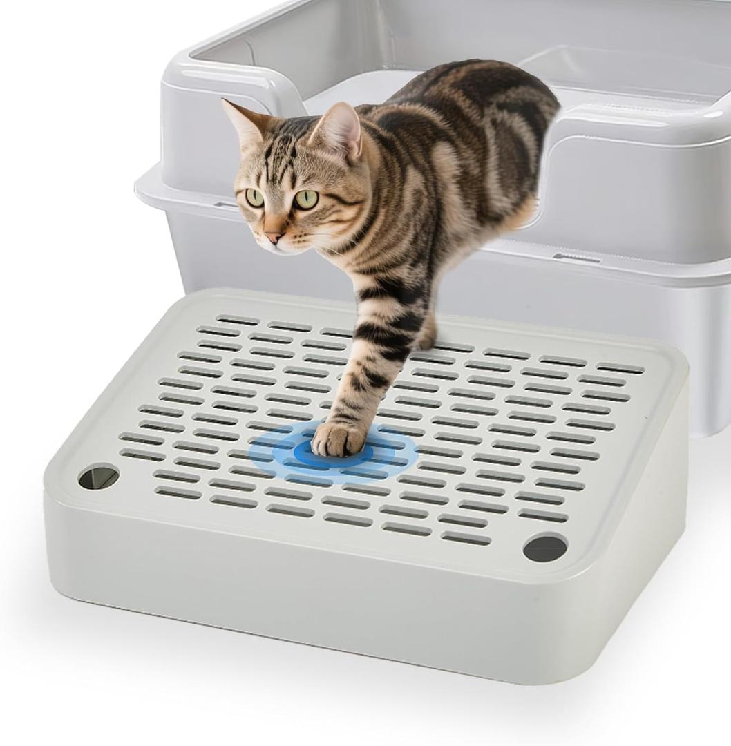 SpaceTime Elevated Cat Litter Mat for Litter Box,  Trapping Litter Ramp/Steps for Floor Indoor, Washable Easy Cleaning Cat Pad with Filter Function, Suitable for Kitty & Senior Cats (Grey-Incline Shape)