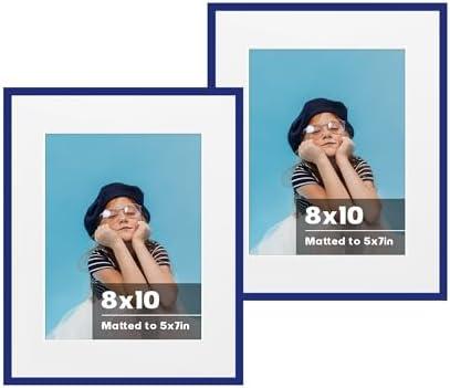 jenesaisquoi 8x10 Picture Frame 2 Pack - Display Posters 5x7 with Mat or 8x10 Without Mat - Vertical & Horizontal Wall Hanging for Posters & Art Prints Blue Aluminum Alloy
