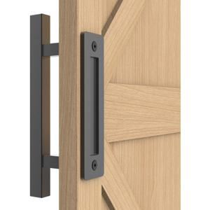 12" Sliding Barn Door Handle Pull and Flush Hardware Set, for Barn Door Gates Garages Sheds, Rustic Style, Black Square