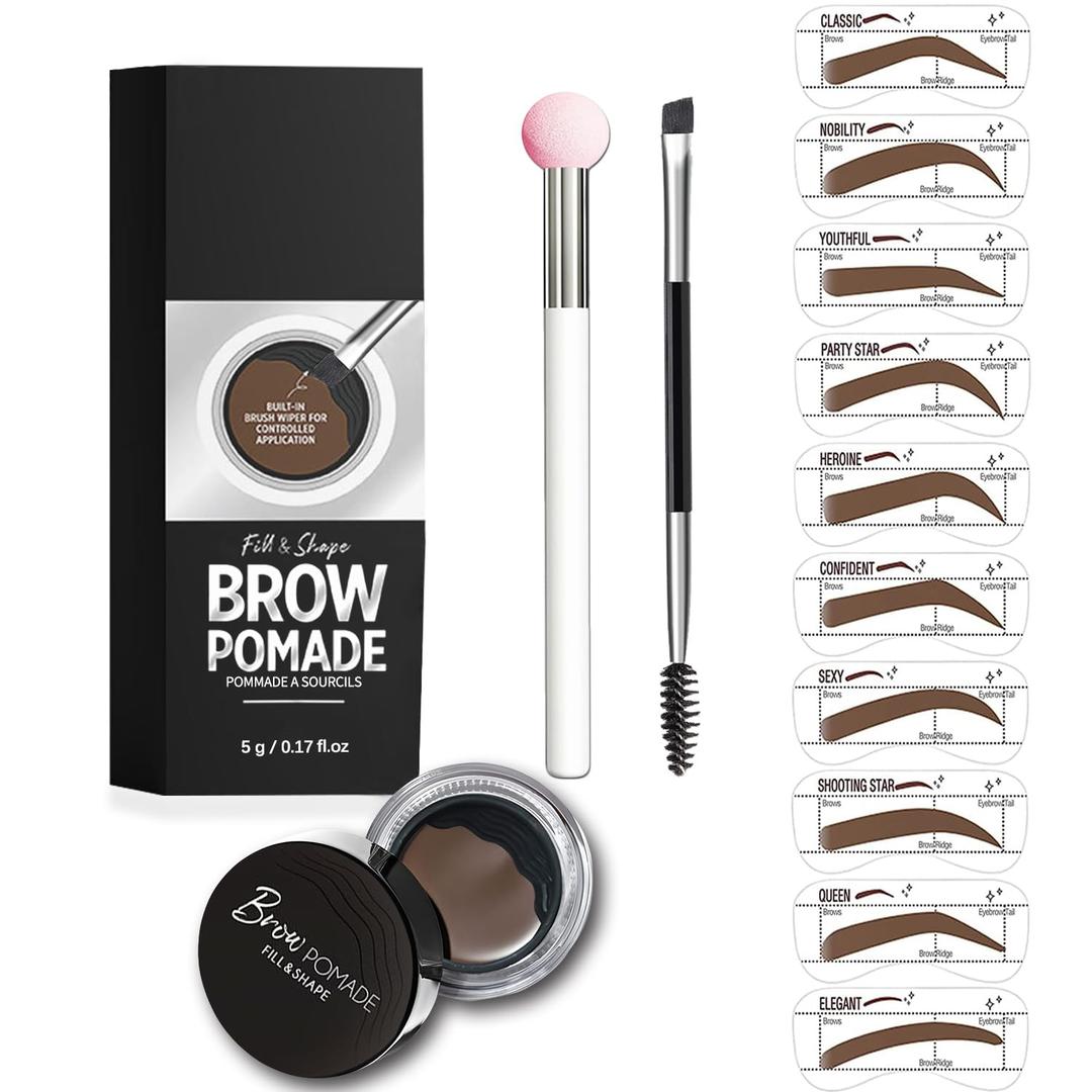 Eyebrow Stencils, Eye Brow Stencil Kits Waterproof Brow Stamp Perfect Eyebrows, Eyebrow Stamp Trio Kit with Sponge Applicator Long-Lasting for Women With 10PCS Eyebrow Shaping Kit, Dark Brown