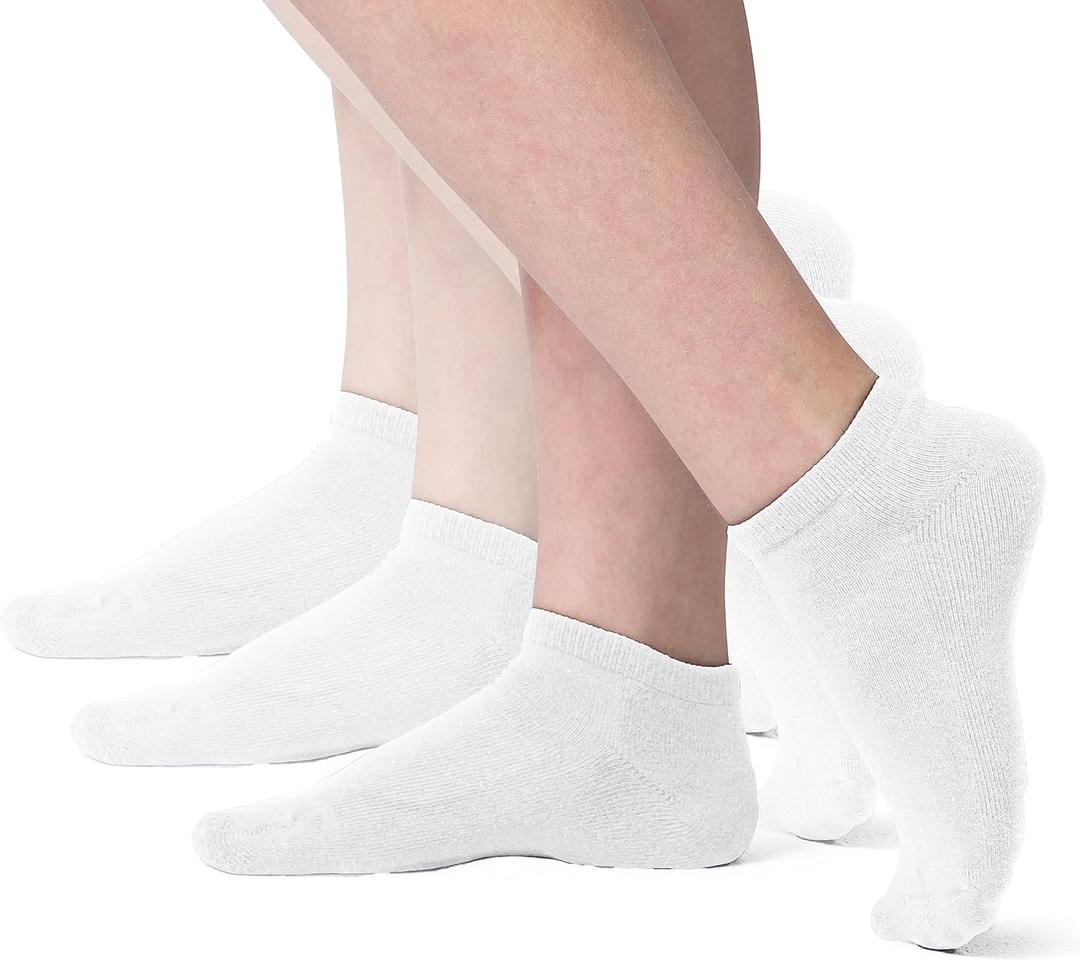 Silky Toes Kids Rayon from Bamboo Athletic Seamless Ankle Socks with Cushion, 3 or 6 Pairs Boys and Girls No Show Socks (9-11, White (3 Pairs))