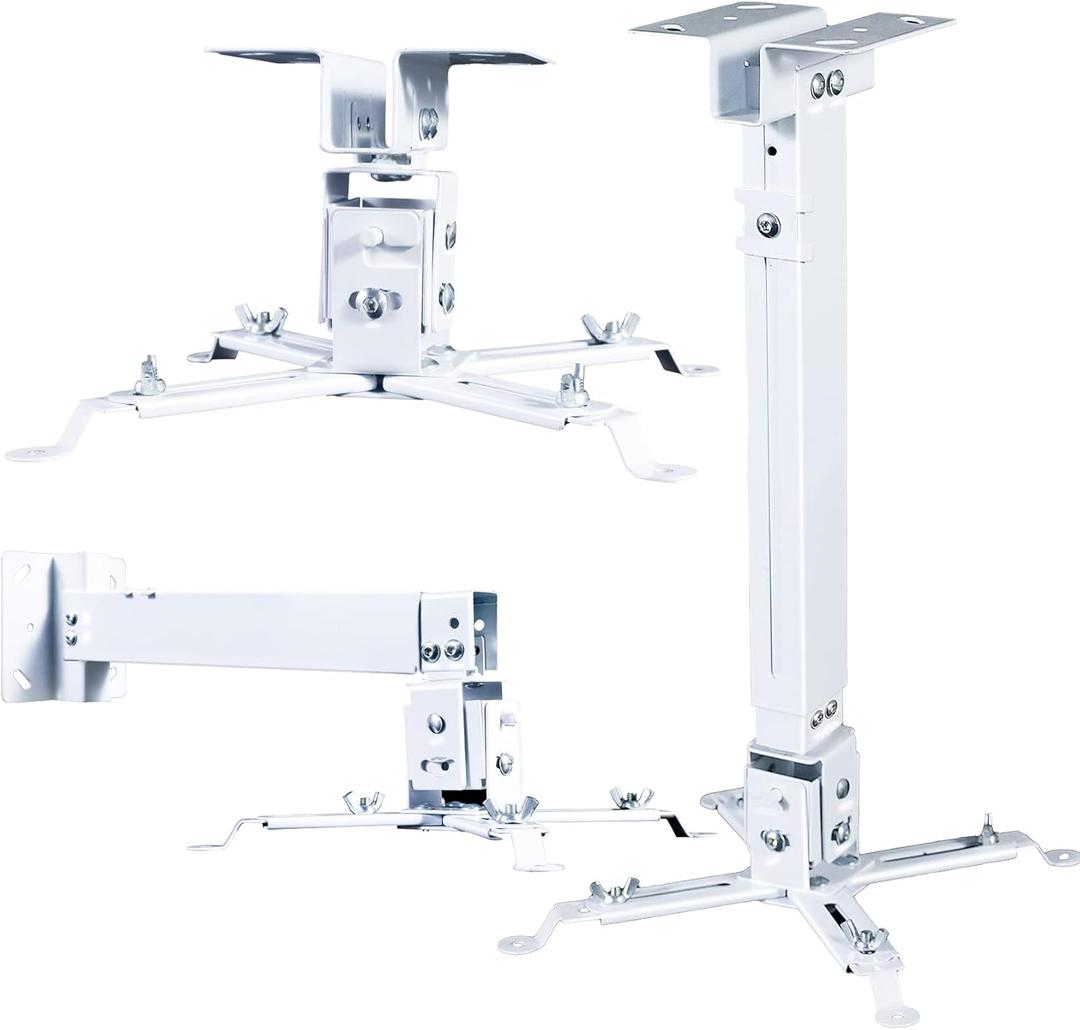 Projector Ceiling Wall Mount Adjustable Height from 11 to 13.7 Inches Bracket with Extendable Arms Low Profile Holder Hanger for Home Office Compatible with Epson Optoma Benq (White)